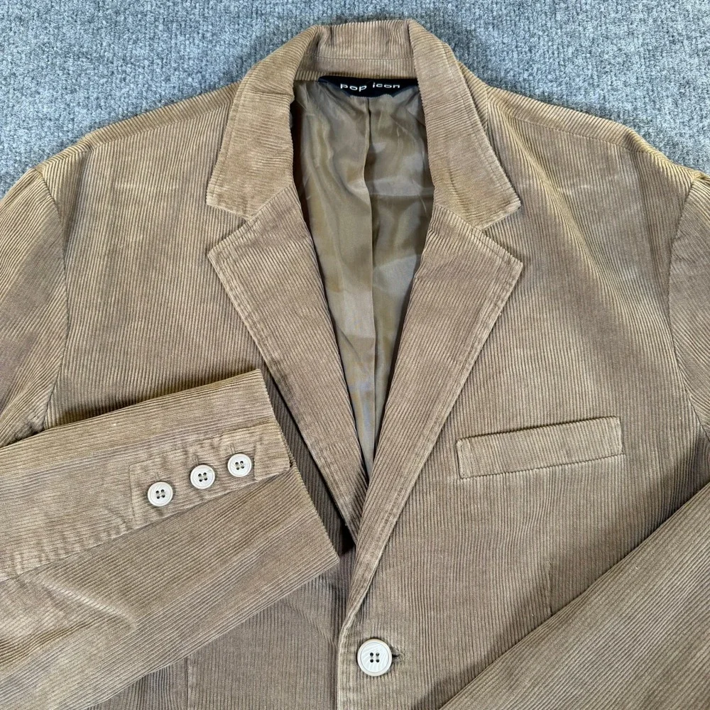 Pop Icon Mens Tan Brown Corduroy Blazer Two Button Sport Coat Jacket Size M